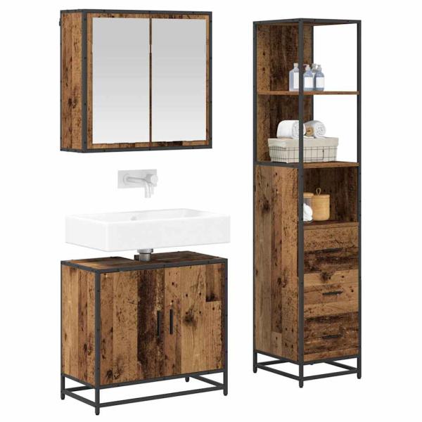 Badezimmermöbel-Set 3 Stk. Altholz Holzwerkstoff