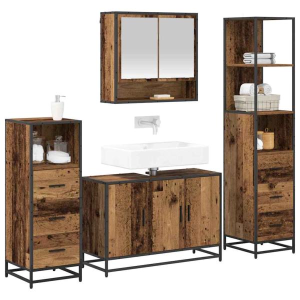 Badezimmermöbel-Set 4 stk. Altholz 90 x 33 x 60 cm