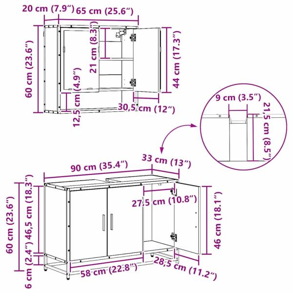 Badezimmermöbel-Set 3 stk. Altholz 35 x 37,5 x 188,5 cm