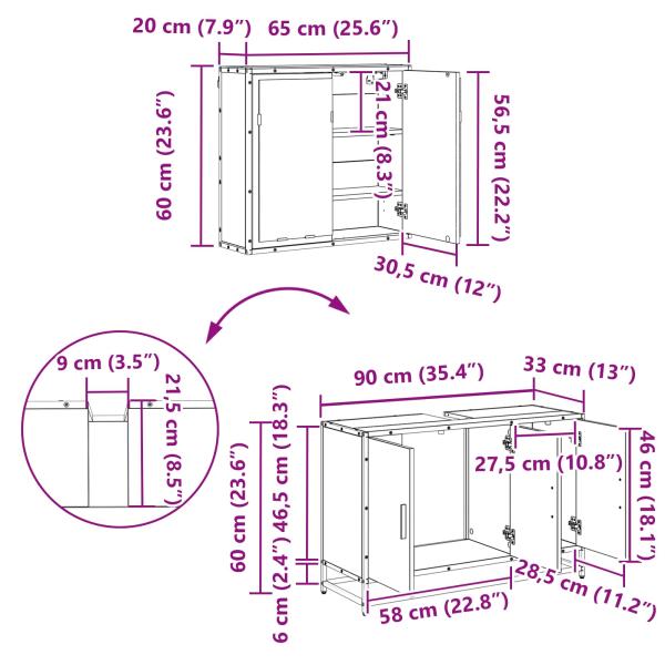 Badezimmermöbel-Set 2 stk. Altholz 90 x 33 x 60 cm