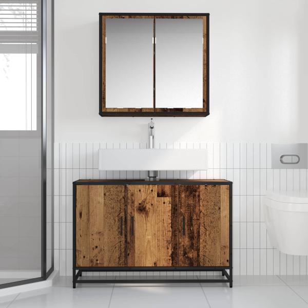 Badezimmermöbel-Set 2 stk. Altholz 90 x 33 x 60 cm