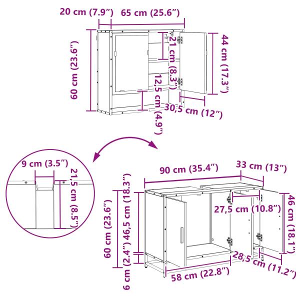 Badezimmermöbel-Set 2 stk. Altholz 90 x 33 x 60 cm