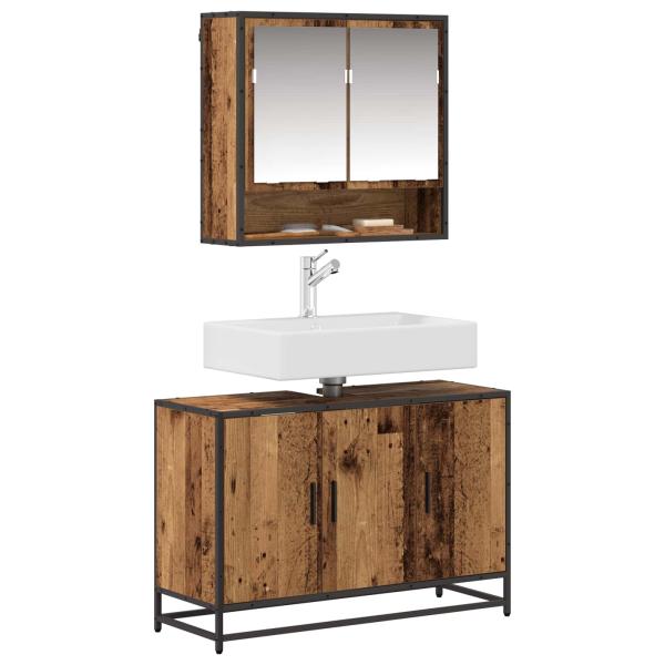 Badezimmermöbel-Set 2 stk. Altholz 90 x 33 x 60 cm