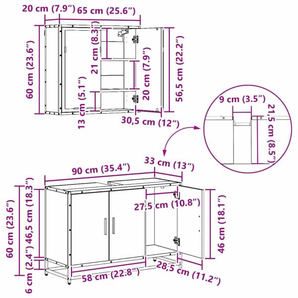 Badezimmermöbel-Set 3 stk. Altholz 90 x 33 x 60 cm