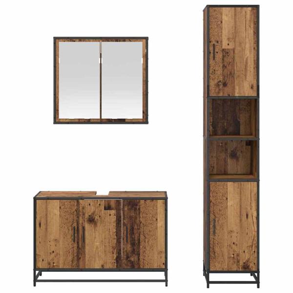 Badezimmermöbel-Set 3 stk. Altholz 90 x 33 x 60 cm