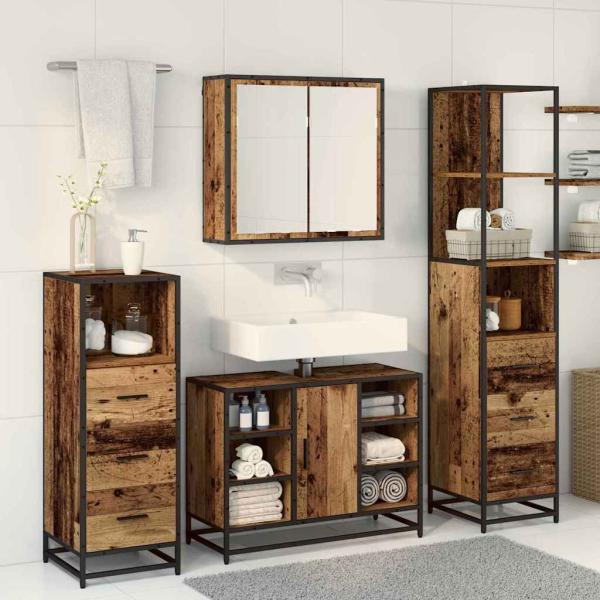 Badezimmermöbel-Set 3 stk. Altholz 80 x 33 x 60 cm