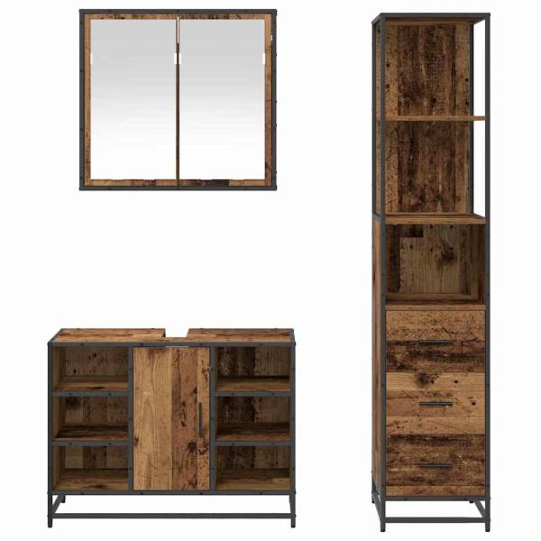 Badezimmermöbel-Set 3 stk. Altholz 80 x 33 x 60 cm