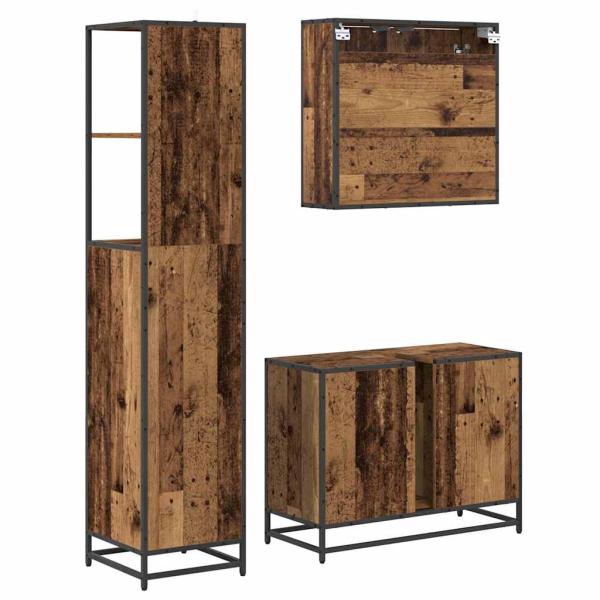 Badezimmermöbel-Set 3 stk. Altholz 80 x 33 x 60 cm