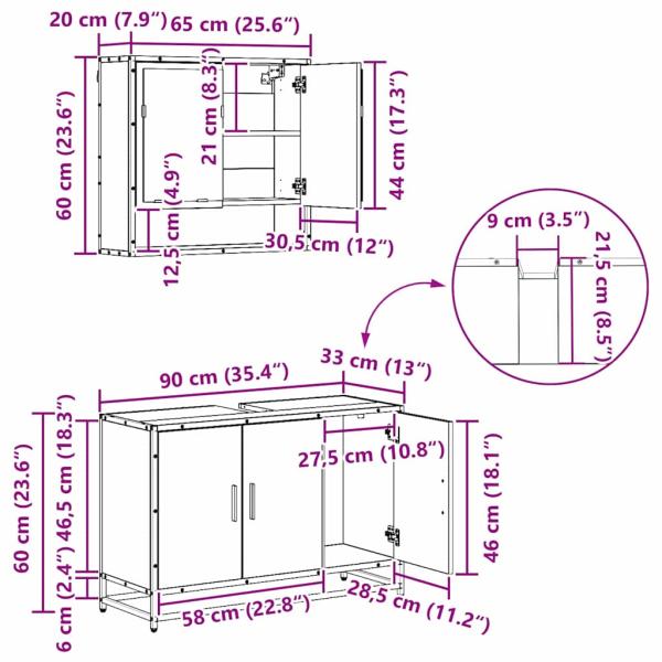 Badezimmermöbel-Set 3 stk. Altholz 90 x 33 x 60 cm