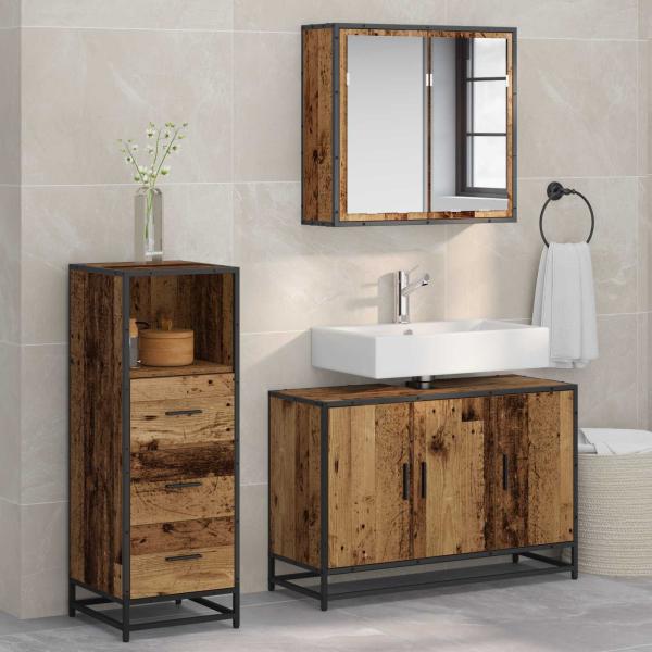 ARDEBO.de - Badezimmermöbel-Set 3 stk. Altholz 90 x 33 x 60 cm