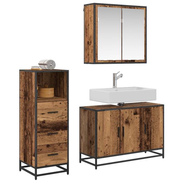 Badezimmermöbel-Set 3 stk. Altholz 90 x 33 x 60 cm