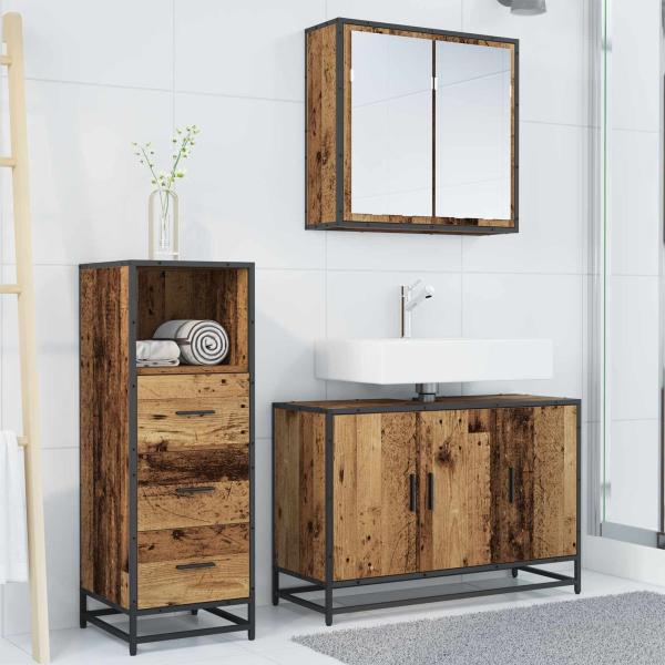 Badezimmermöbel-Set 3 stk. Altholz 90 x 33 x 60 cm