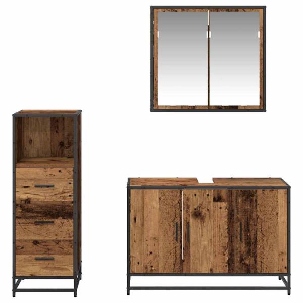 Badezimmermöbel-Set 3 stk. Altholz 90 x 33 x 60 cm
