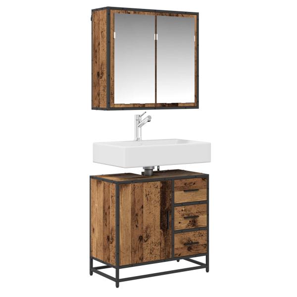 Badezimmermöbel-Set 2 stk. Altholz 80 x 33 x 60 cm