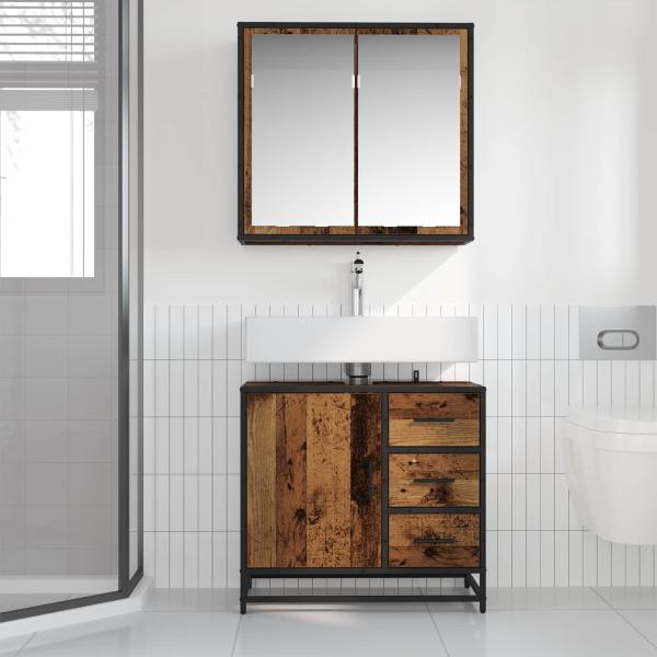 Badezimmermöbel-Set 2 stk. Altholz 80 x 33 x 60 cm