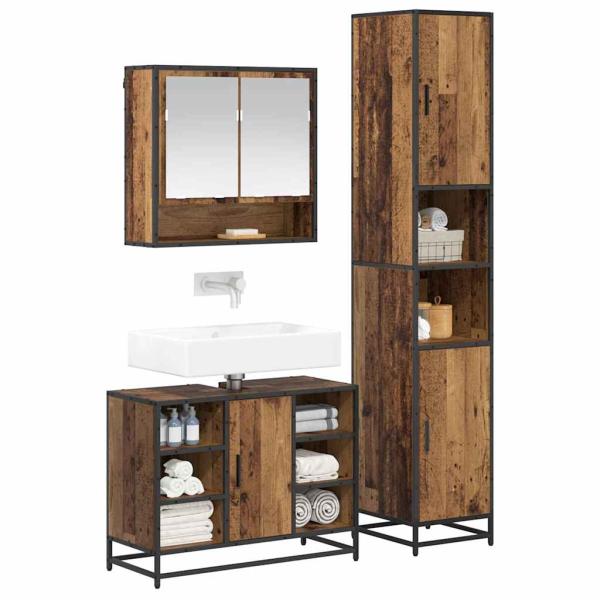 Badezimmermöbel-Set 3 Stk. Altholz Holzwerkstoff