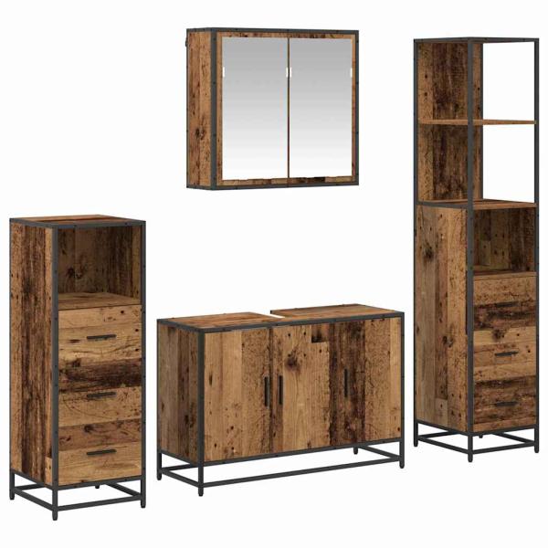 Badezimmermöbel-Set 4 stk. Altholz 90 x 33 x 60 cm