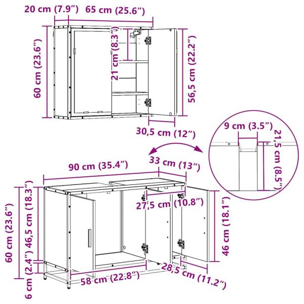 Badezimmermöbel-Set 4 stk. Altholz 90 x 33 x 60 cm