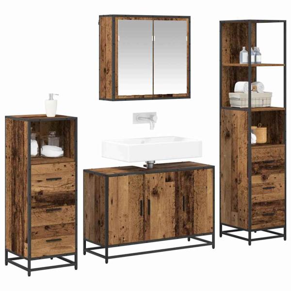 Badezimmermöbel-Set 4 stk. Altholz 90 x 33 x 60 cm