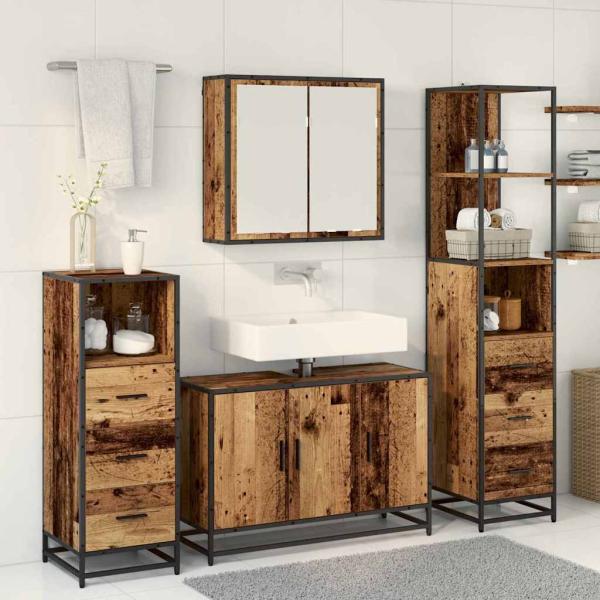 Badezimmermöbel-Set 4 stk. Altholz 90 x 33 x 60 cm