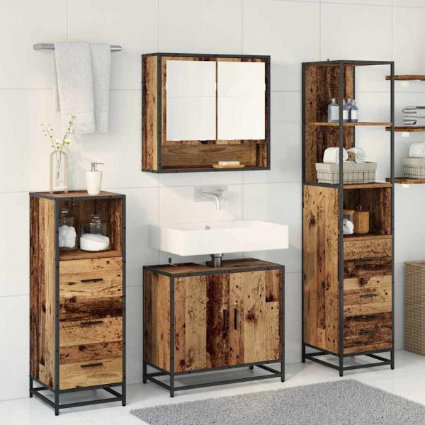 Badezimmermöbel-Set 4 stk. Altholz 65 x 33 x 60 cm
