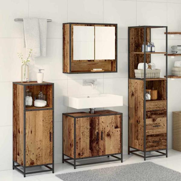 Badezimmermöbel-Set 3 stk. Altholz 35 x 37,5 x 166 cm