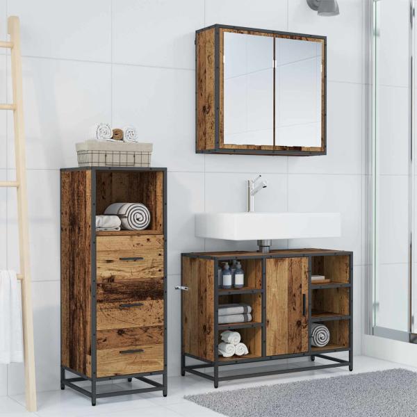 Badezimmermöbel-Set 3 stk. Altholz 80 x 33 x 60 cm