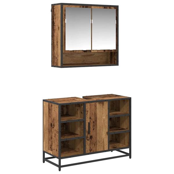 Badezimmermöbel-Set 2 stk. Altholz 80 x 33 x 60 cm