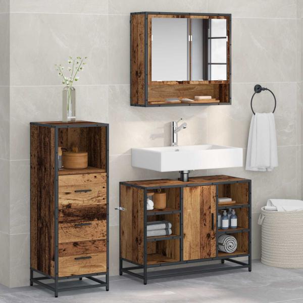 ARDEBO.de - Badezimmermöbel-Set 3 Stk. Altholz Holzwerkstoff