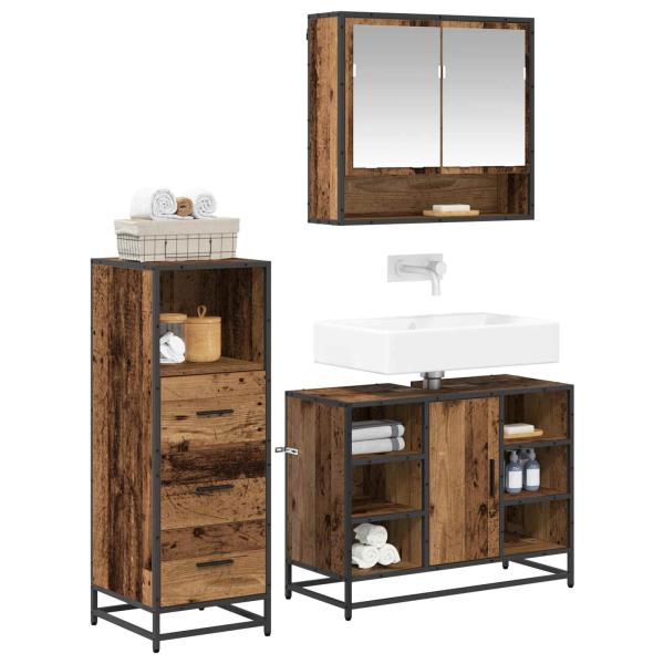 Badezimmermöbel-Set 3 Stk. Altholz Holzwerkstoff