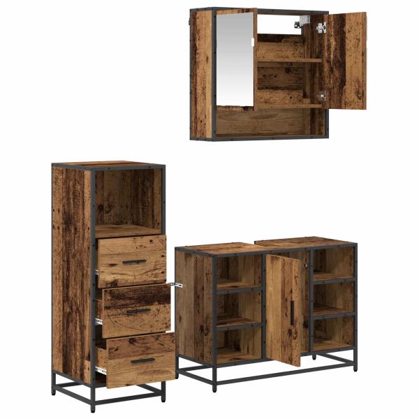 Badezimmermöbel-Set 3 Stk. Altholz Holzwerkstoff