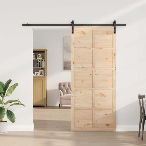 Schiebetür Natur 90 x 208 cm Massives Kiefernholz