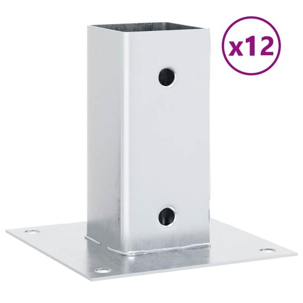 Pfostenträger Quadratisch 12 Stk. Silber 61x61mm Stahl Verzinkt