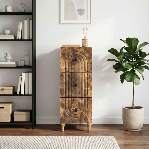 ARDEBO.de - Schubladenschrank 33 x 34,5 x 90 cm Holzwerkstoff Räuchereiche