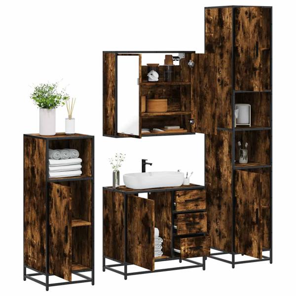 ARDEBO.de - 4-tlg. Badmöbel-Set Räuchereiche Holzwerkstoff