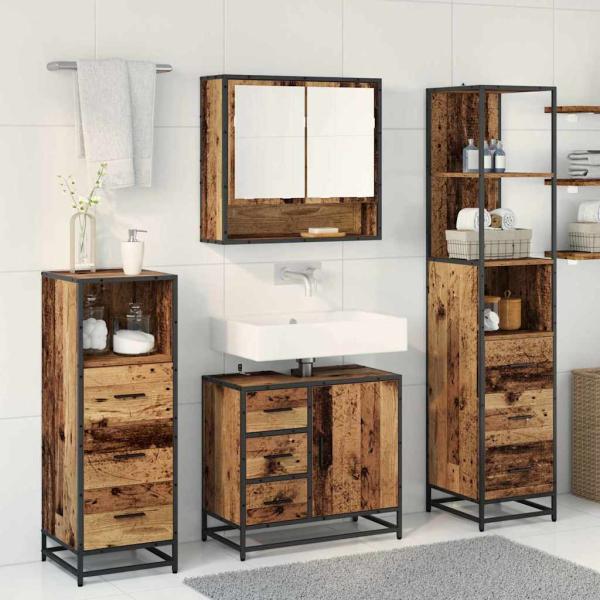 Badezimmermöbel-Set 4 stk. Altholz 65 x 33 x 60 cm