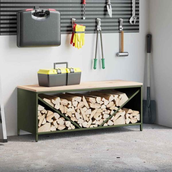 ARDEBO.de - Brennholzregal mit Holzplatte Olivgrün 100,5x35,5x40 cm