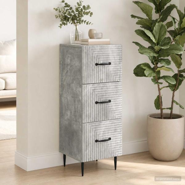 ARDEBO.de - Schubladenschrank Betongrau 33 x 34,5 x 89,5 cm Holzwerkstoff