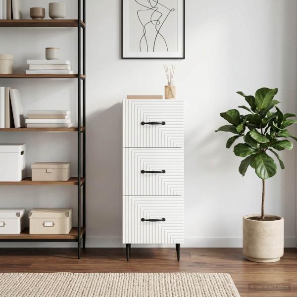 ARDEBO.de - Schubladenschrank Hochglanz Weiß 33 x 34,5 x 89,5 cm