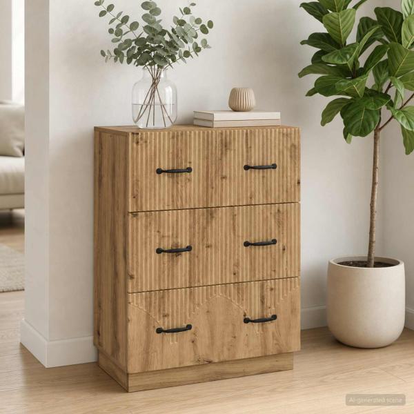 ARDEBO.de - Schubladenschrank 66 x 34,5 x 87 cm Holzwerkstoff Artisan-Eiche