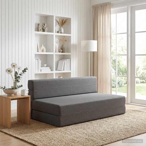ARDEBO.de - Klappsofa Bett Hellgrau 152 x 86,5 x 60 cm Stoff