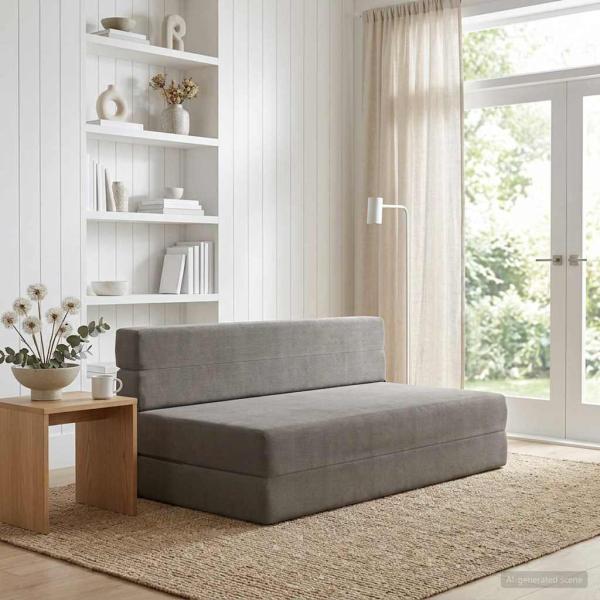 ARDEBO.de - Klappsofa Bett Hellgrau 152 x 86,5 x 60 cm Stoff