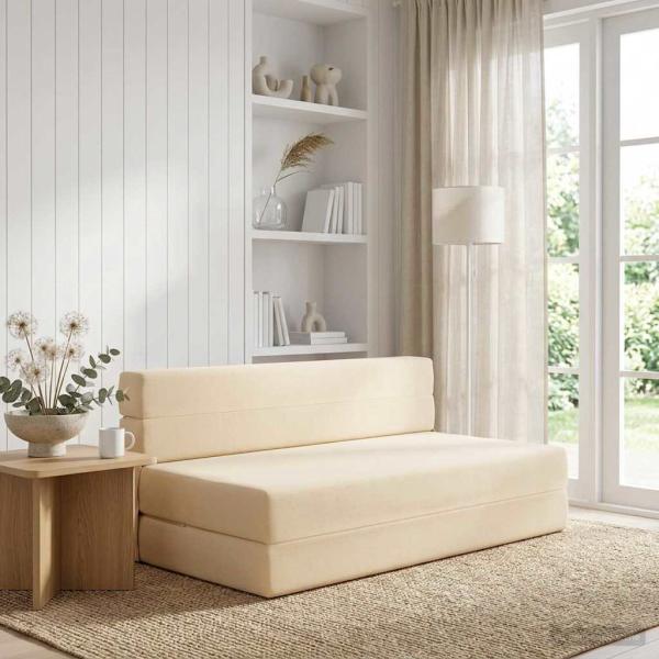 ARDEBO.de - Klappsofa Bett Creme 152 x 86,5 x 60 cm Stoff
