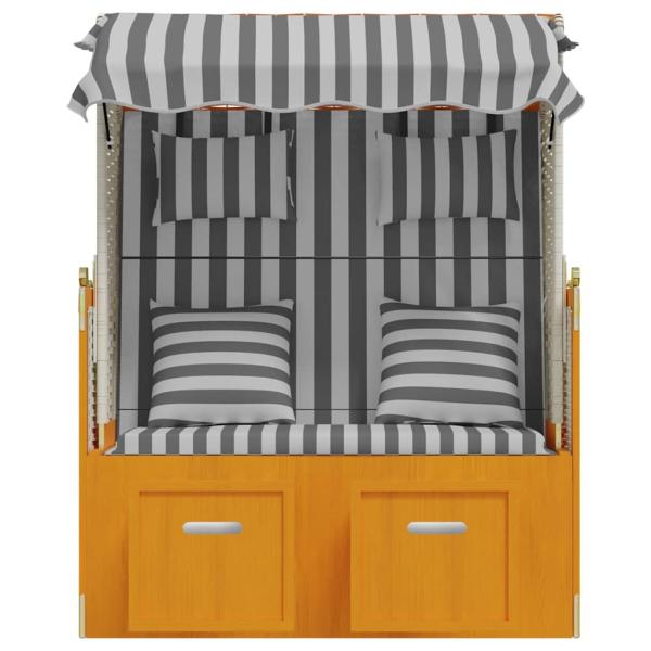 Strandkorb mit Kissen Poly Rattan & Massivholz Weiß & Grau