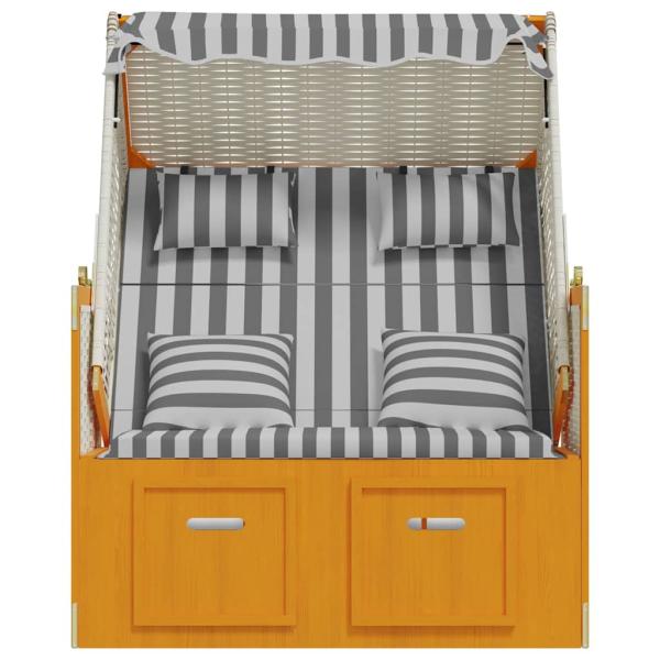 Strandkorb mit Kissen Poly Rattan & Massivholz Weiß & Grau