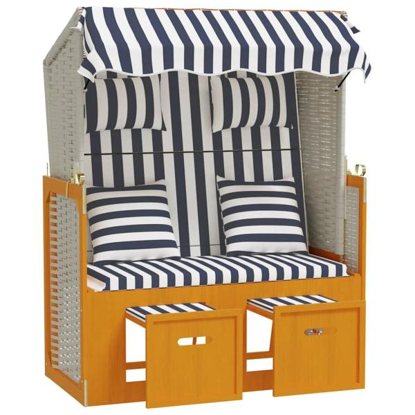 Strandkorb mit Kissen Poly Rattan & Massivholz Weiß & Blau
