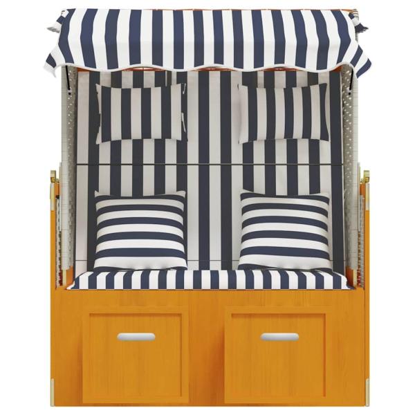 Strandkorb mit Kissen Poly Rattan & Massivholz Weiß & Blau