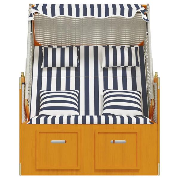 Strandkorb mit Kissen Poly Rattan & Massivholz Weiß & Blau