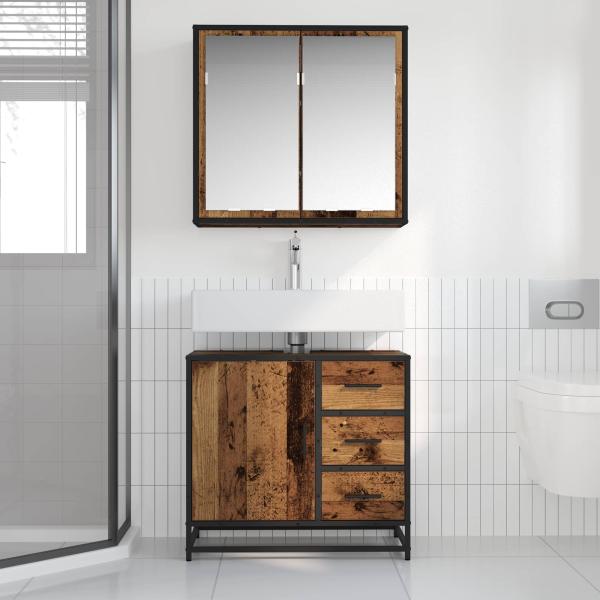 Badezimmermöbel-Set 2 stk. Altholz 65 x 33 x 60 cm