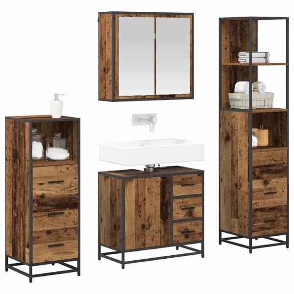 Badezimmermöbel-Set 4 Stk. Altholz Holzwerkstoff